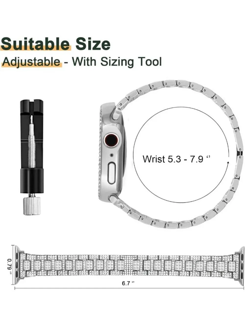 Stylish Bling Bands & Case for Apple Watch - Fits Series 1-11, Multiple Sizes